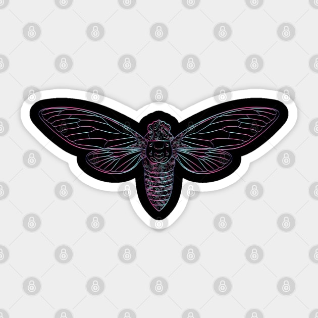 Cicada Vaporwave Aesthetic Style Line Art 2021 Reemergence print Sticker by creative